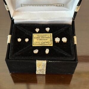 Vtg Classic Ladies Gold Tone Cubic Zirconia Earrings Jennifer Moore 4 Box Set
